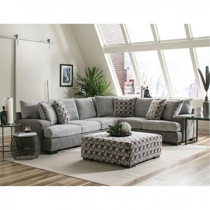 Contemporary Sectional Sofa Alannah SM5184 in Light Gray Fabric