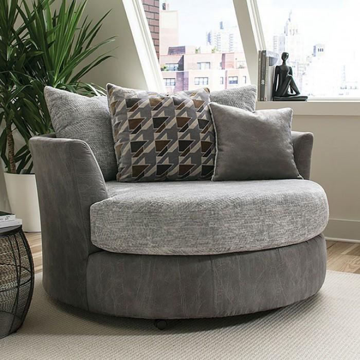 Contemporary Swivel Chair Alannah SM5184-CH in Light Gray Fabric