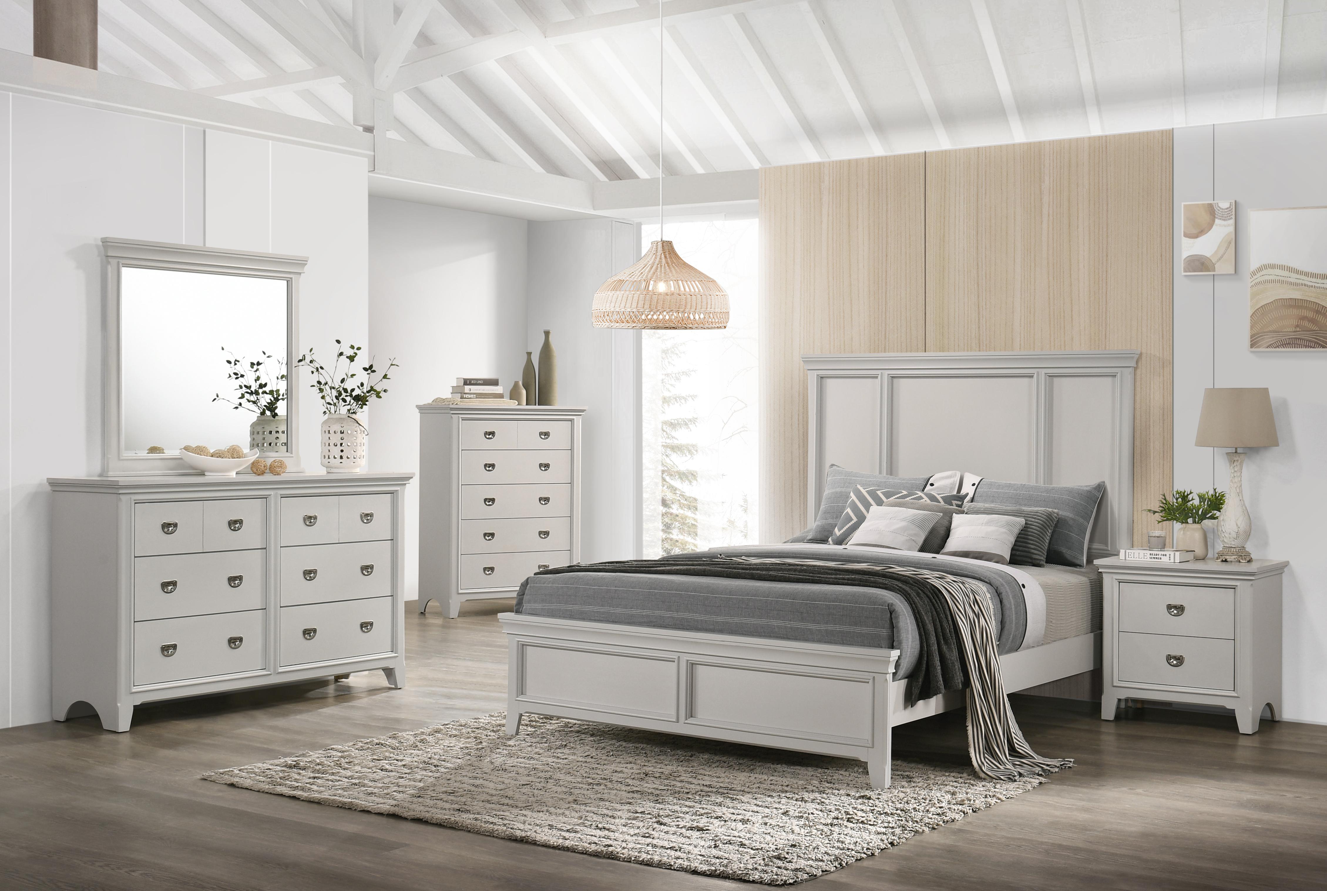 Modern, Transitional Panel Bedroom Set MEADOW 200-105-Set-5 200-105-2NDM-5PC in Light Gray, White 