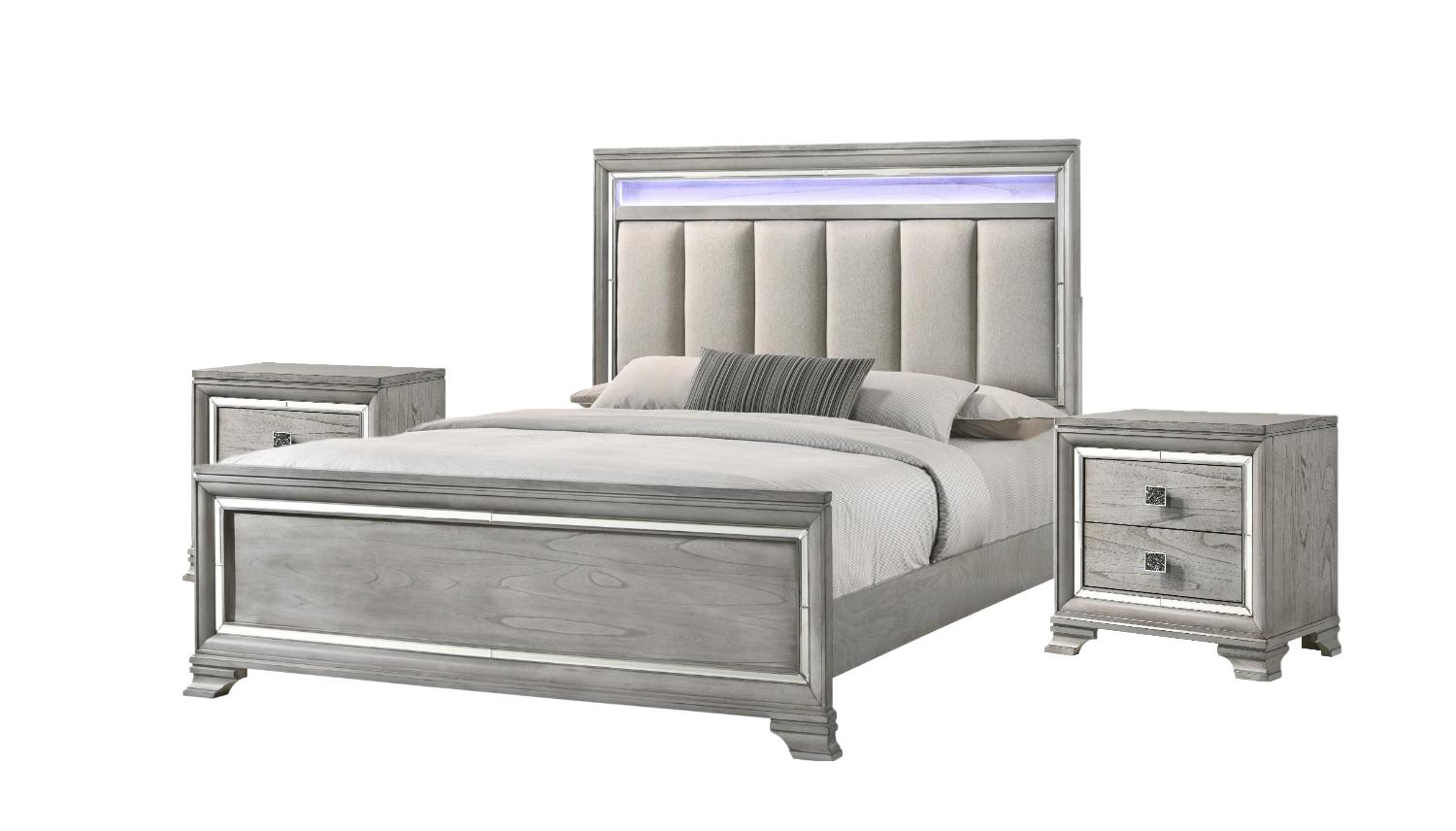 Modern, Casual Panel Bedroom Set Vail B7200-K-Bed-3pcs in Light Gray Velvet