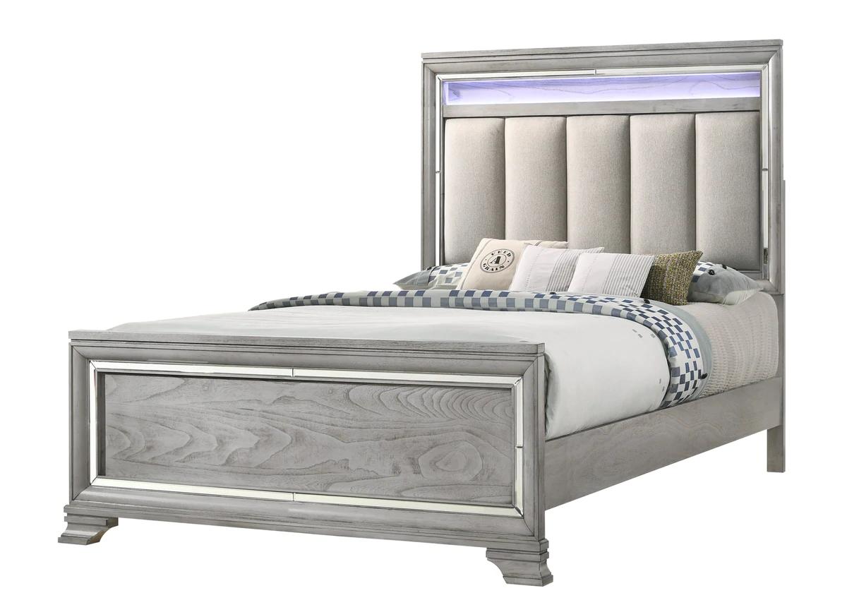 Modern, Casual Panel Bed Vail B7200-Q-Bed in Light Gray Velvet