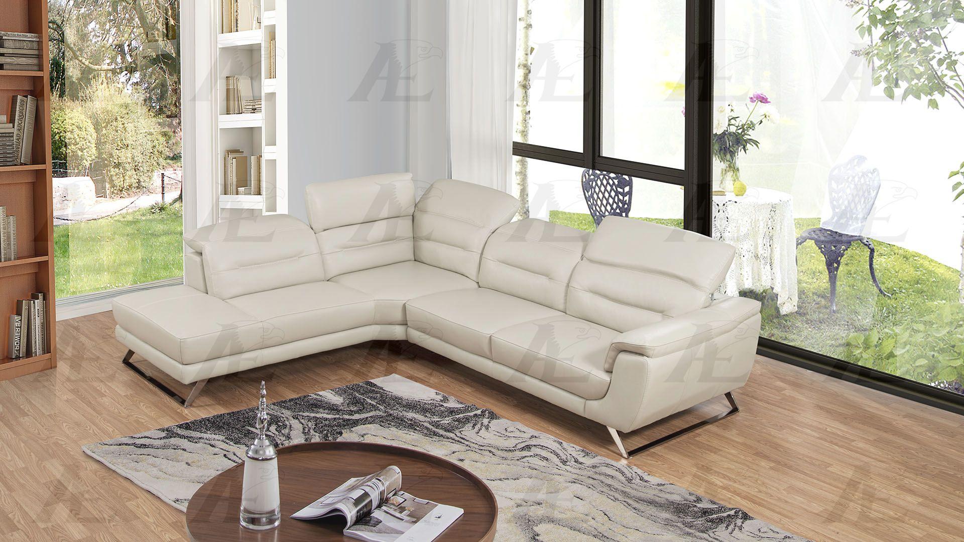 Contemporary, Modern Sectional Sofa EK-LH756-LG EK-LH756-LG-RHC in Light Gray Top grain leather