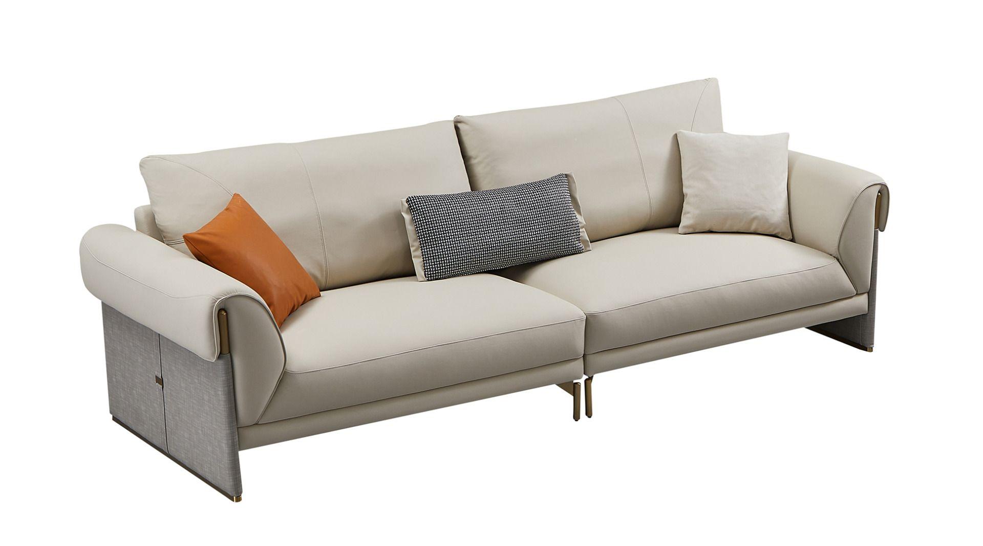 Contemporary Extra Long Sofa EK-Y1005-4S EK-Y1005-4S in Light Gray Top grain leather