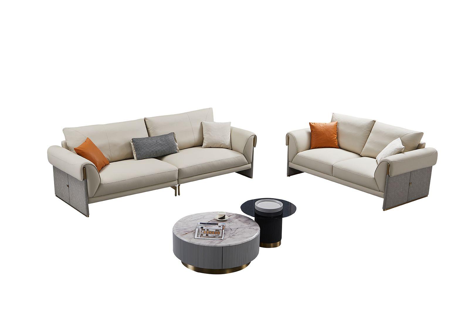 Contemporary Sofa Set EK-Y1005-4S / EK-Y1005-LS EK-Y1005-4S EK-Y1005-LS in Light Gray Top grain leather