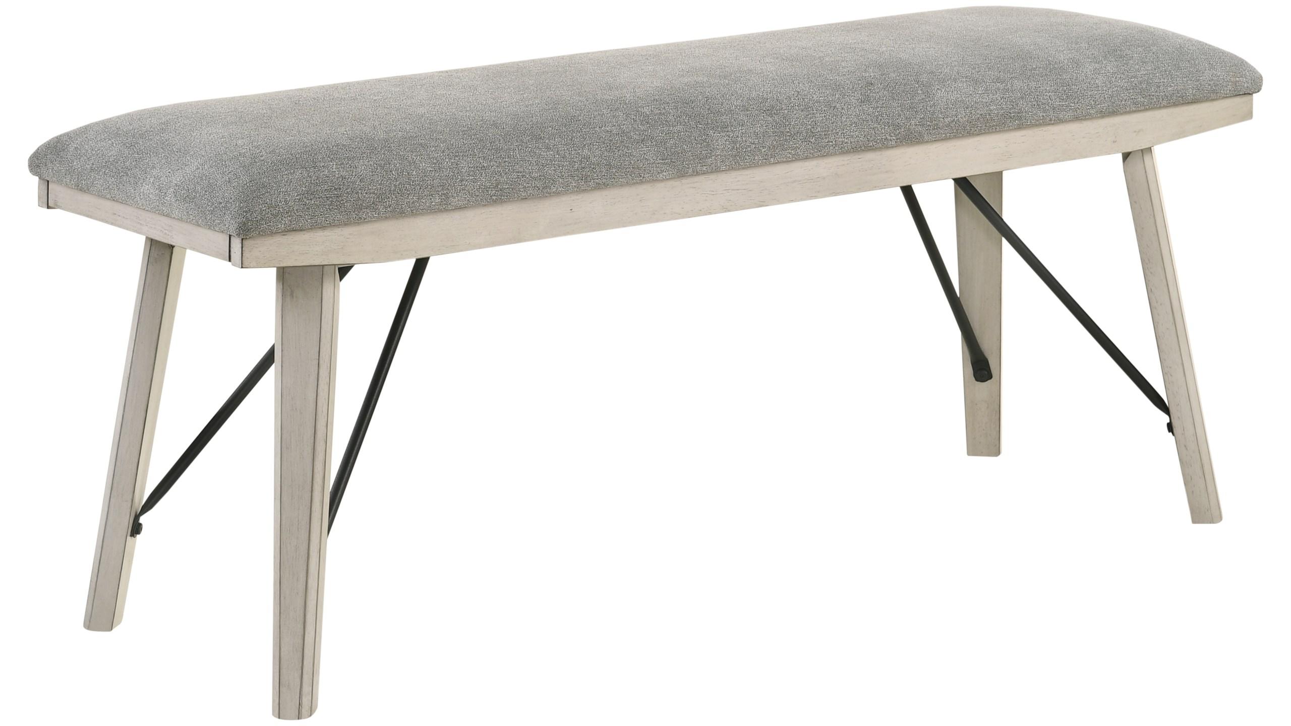 Modern, Vintage Dining Bench White Sands 2132-BENCH in Vintage White, Light Gray Fabric