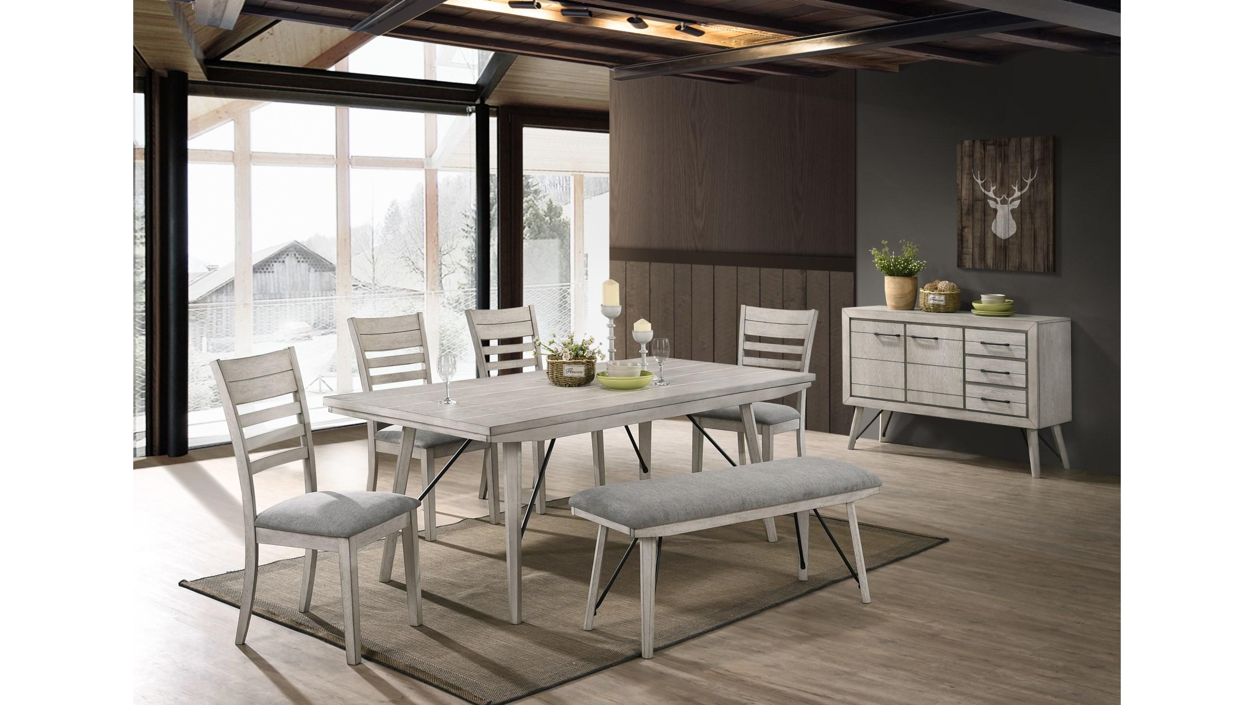 

    
Light Gray & Vintage White Dining Room Set 6Pcs w/ Bench by Crown Mark White Sands 2132T-4079-6pcs
