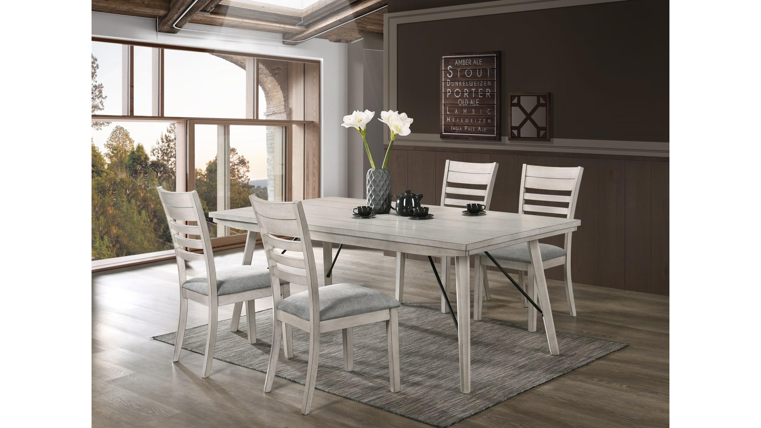 Modern, Vintage Dining Room Set White Sands 2132T-4079-5pcs in Vintage White, Light Gray Fabric