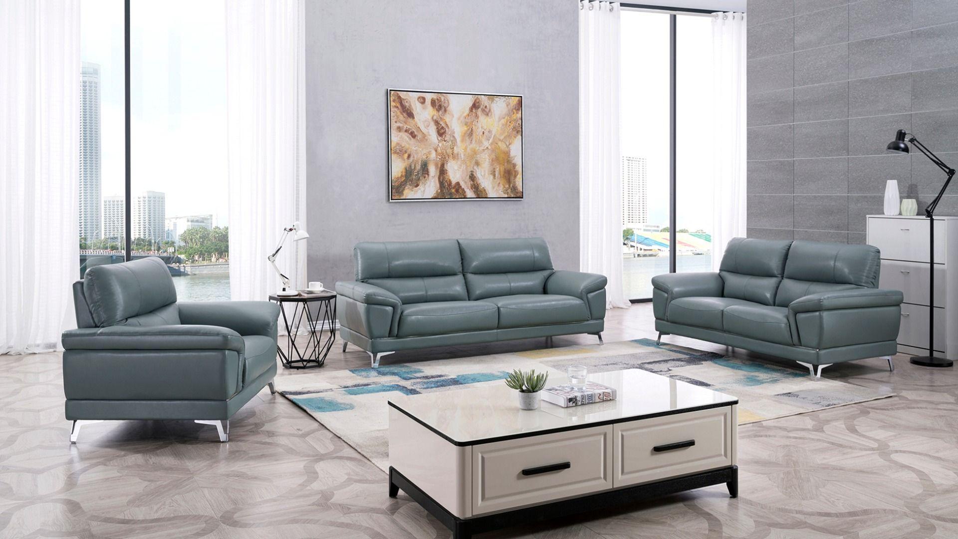 Contemporary, Modern Sofa Set EK151-LGB EK151-LGB-Set-3 in Cobalt blue Italian Leather