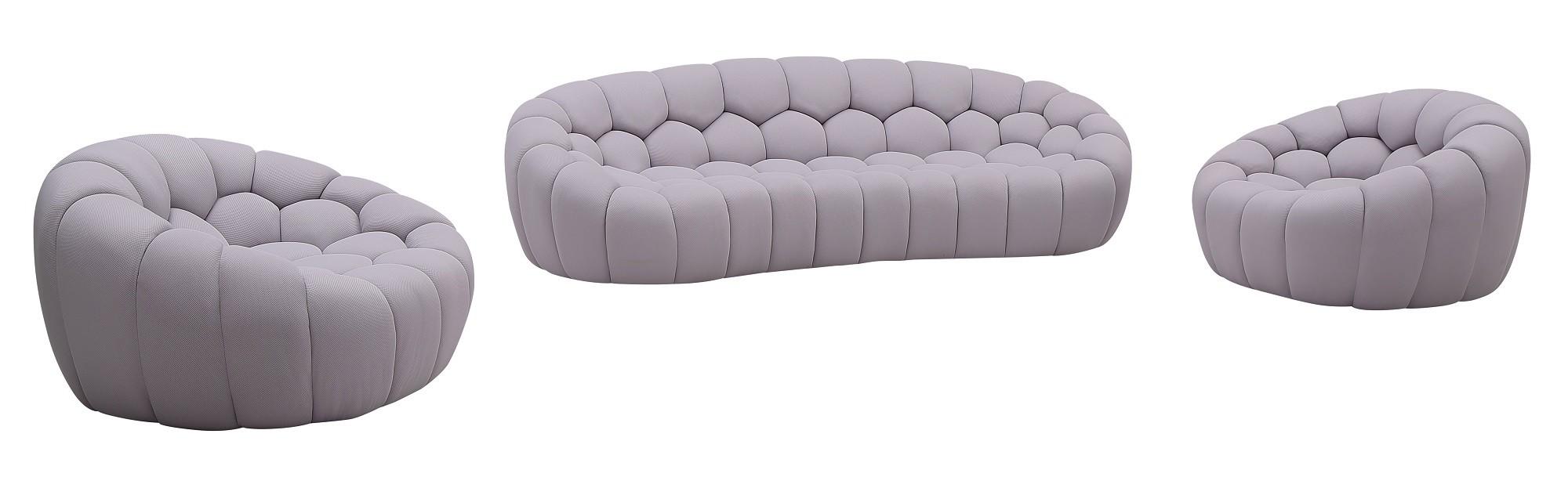 Contemporary Sofa Set Fantasy SKU 18442-GR-3PC in Light Gray Fabric
