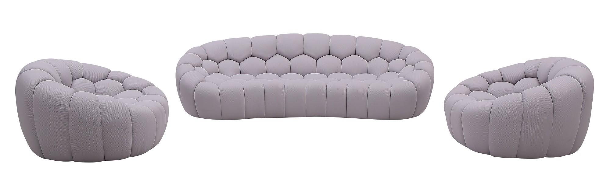 

    
Light Grey Fabric Rounded Shape Sofa Set 3Pcs Contemporary J&M Fantasy
