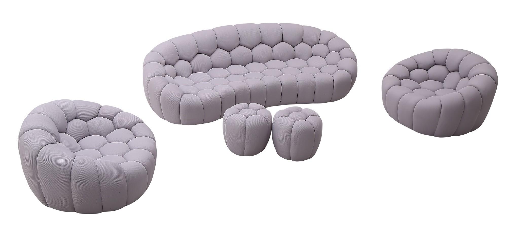 Contemporary Sofa Set Fantasy SKU 18442-GR-5PC in Light Gray Fabric