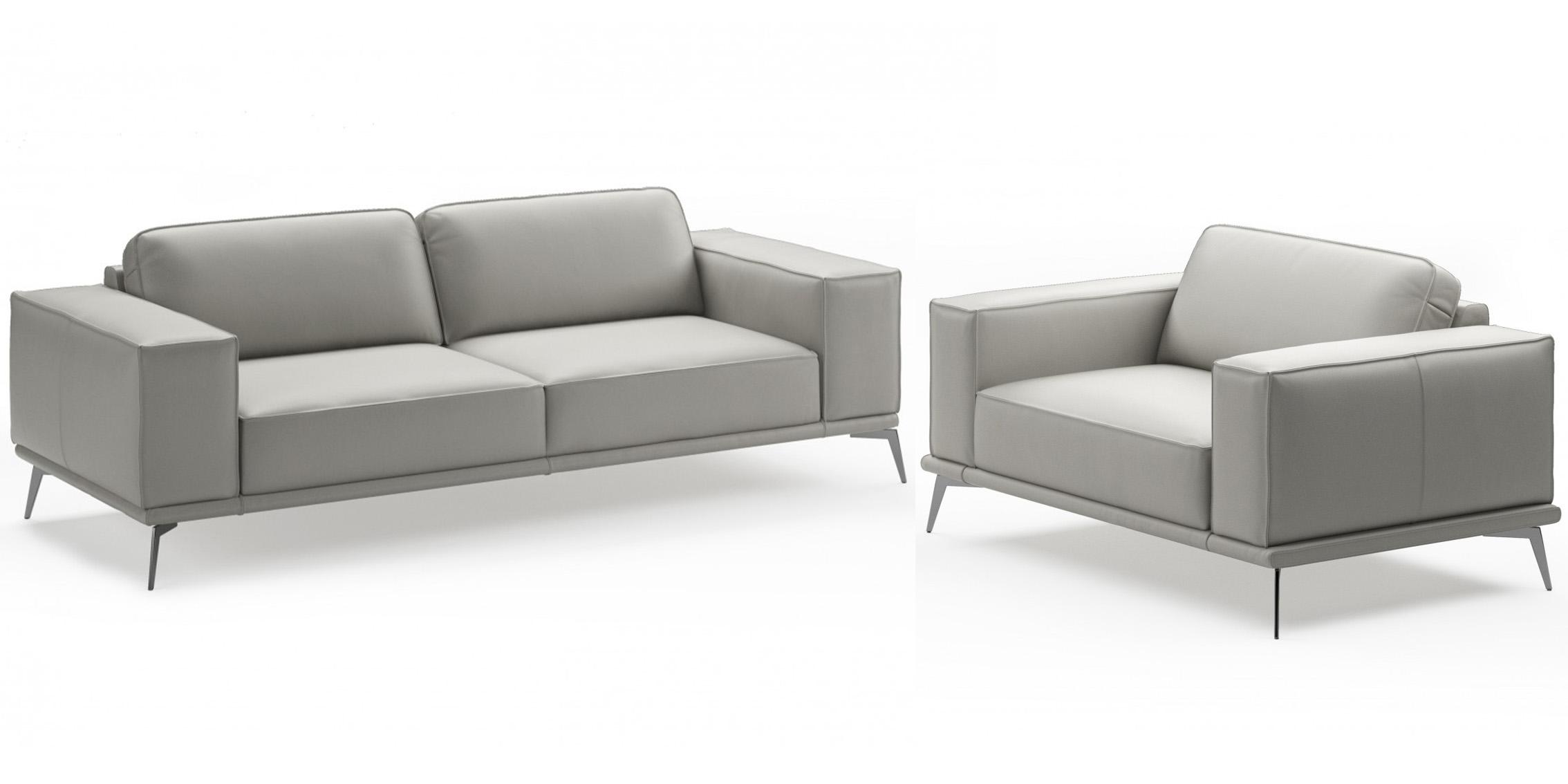 Contemporary, Modern Sofa Set VGCCSOHO-GRY-S VGCCSOHO-GRY-S-Set-2 in Light Grey Italian Leather