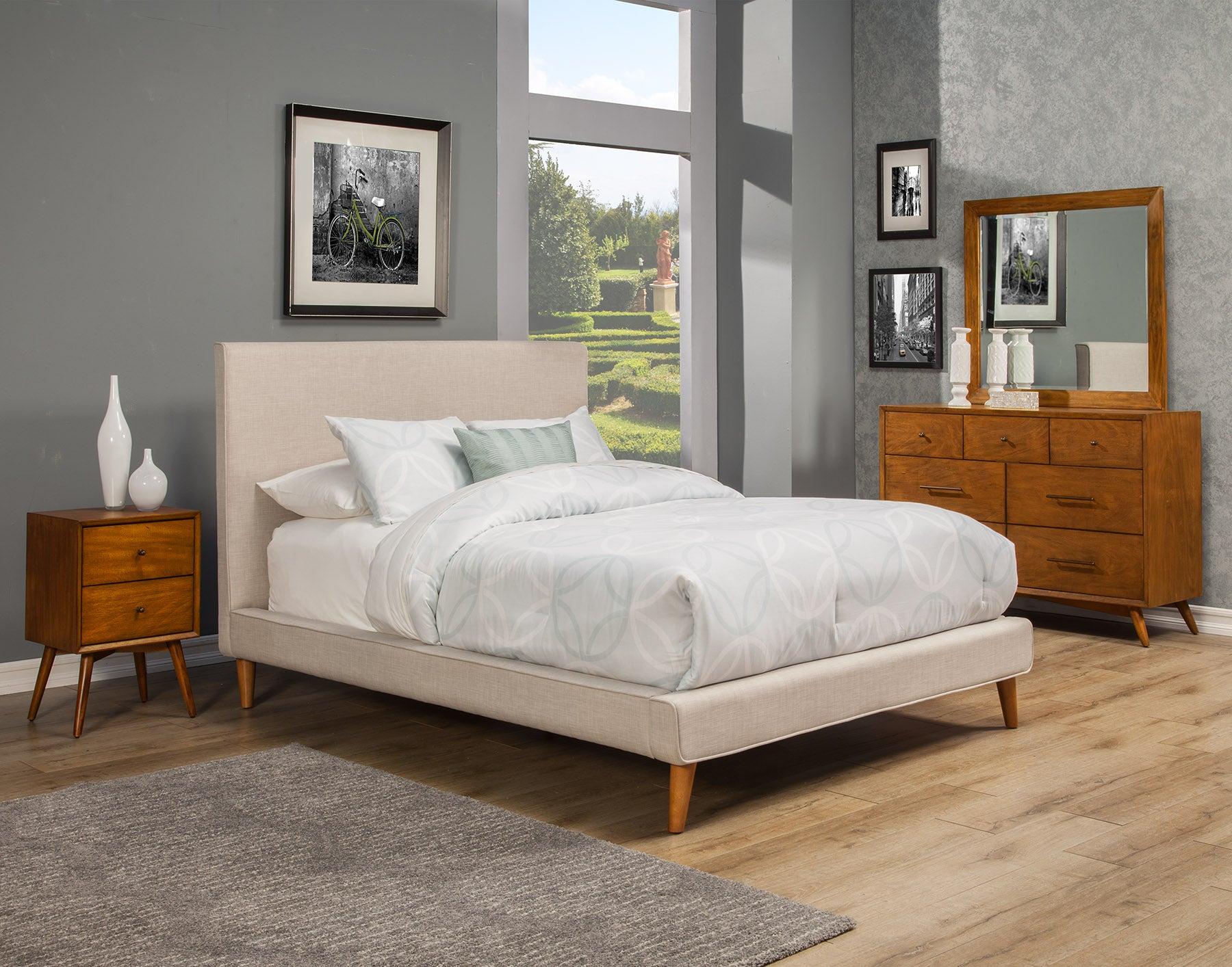 Contemporary Platform Bedroom Set BRITNEY & FLYNN 1096CK-Set-5 in Gray Fabric