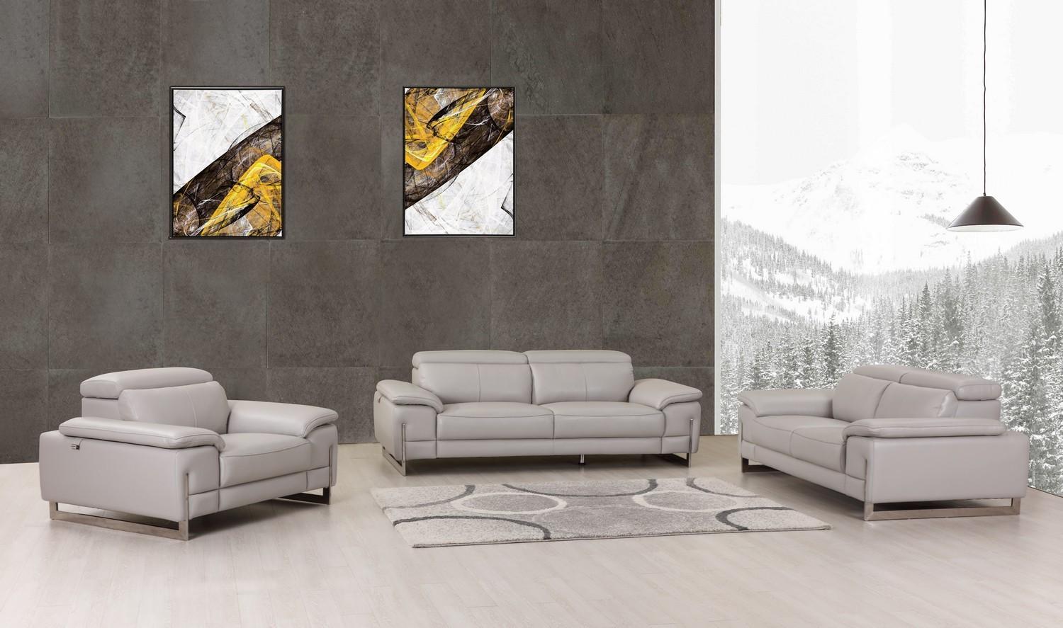 

    
Light Grey Top Grain Italian Leather Sofa Set 3Pc Contemporary 636 Global United
