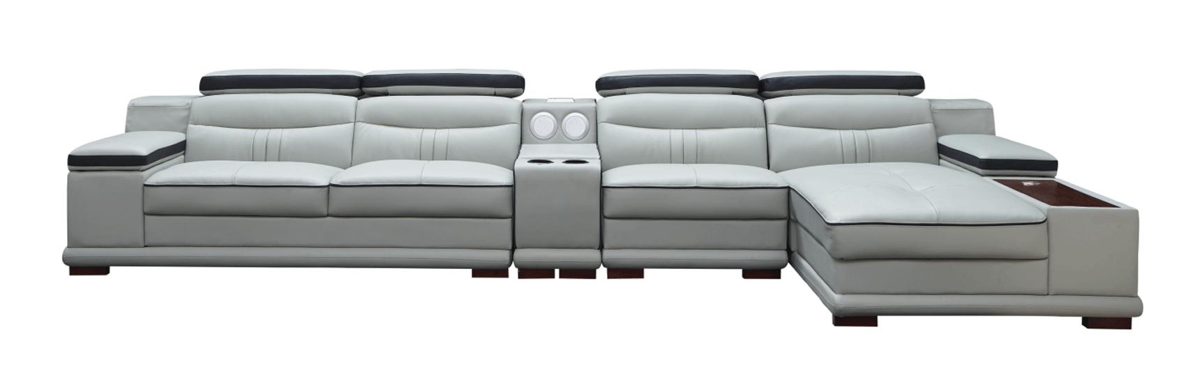 

    
Light Grey Top-grain Leather Sectional Sofa RIGHT Contemporary Modern ESF 908
