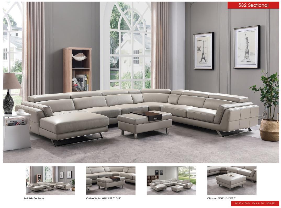 

                    
ESF 582 Sectional Left Sectional Sofa Light Gray Genuine Leather Purchase 
