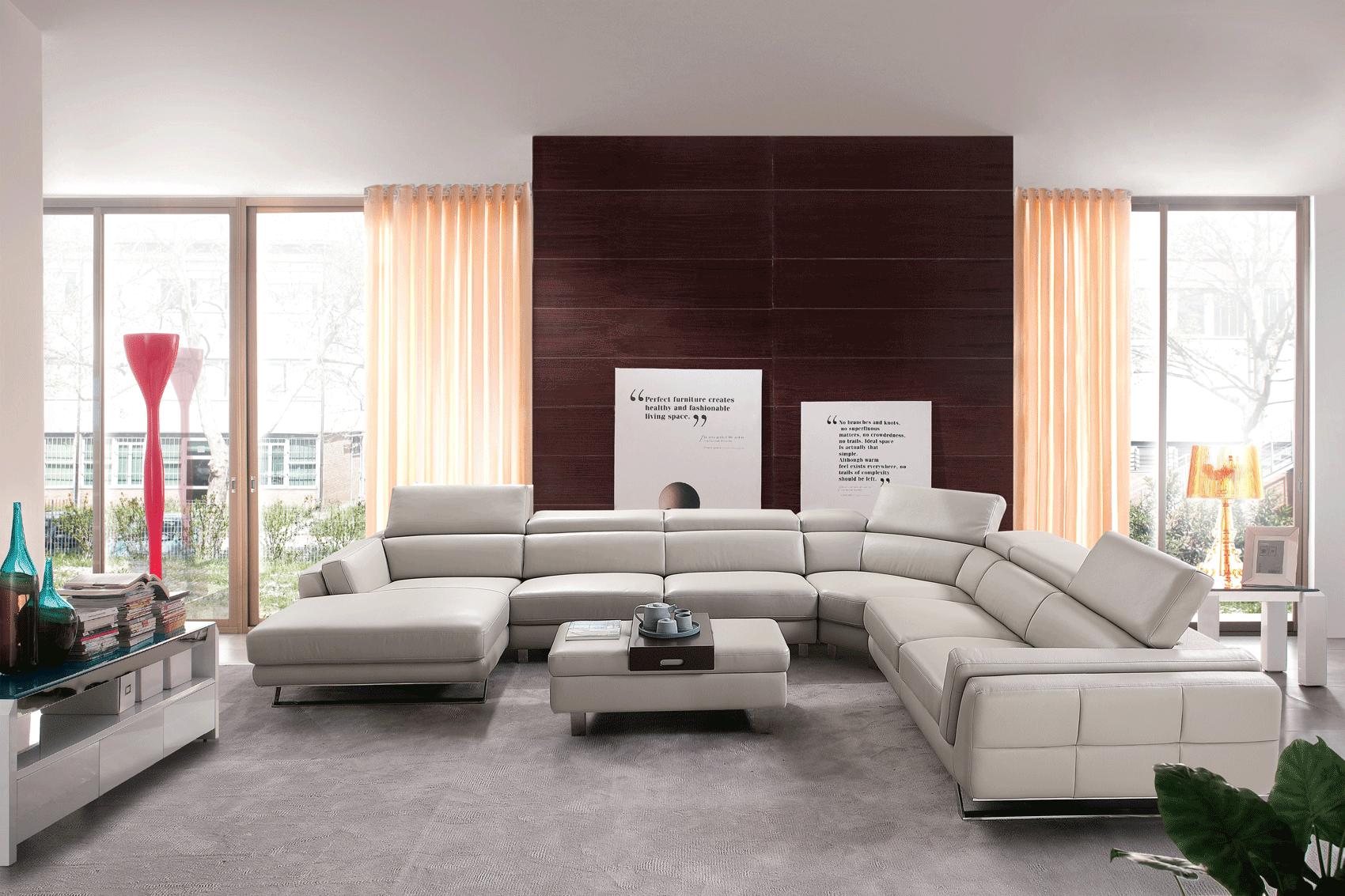 

    
Light Grey Top-grain Leather Sectional Sofa LEFT Contemporary Modern ESF 582
