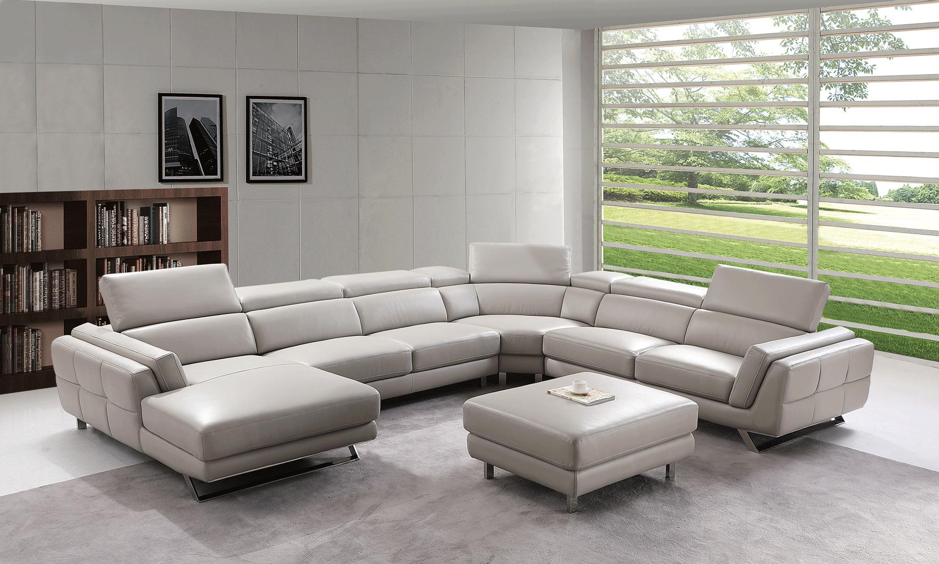 Contemporary, Modern Sectional Sofa 582 Sectional Left 582SECTIONAL in Light Gray Genuine Leather