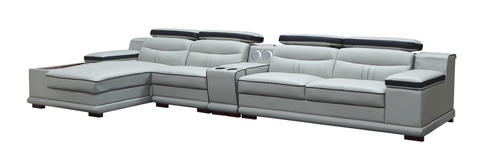 

    
Light Grey Top-grain Leather Sectional Sofa LEFT Contemporary Modern ESF 908
