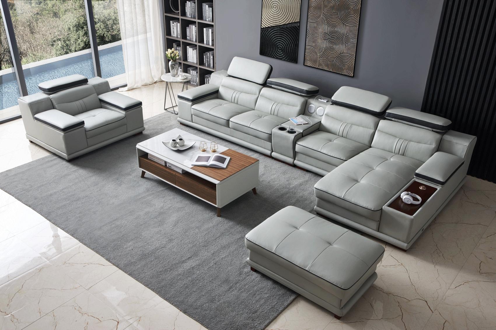 

    
Light Grey Top-grain Leather Sectional Sofa Set 3Pcs RIGHT Contemporary ESF 908
