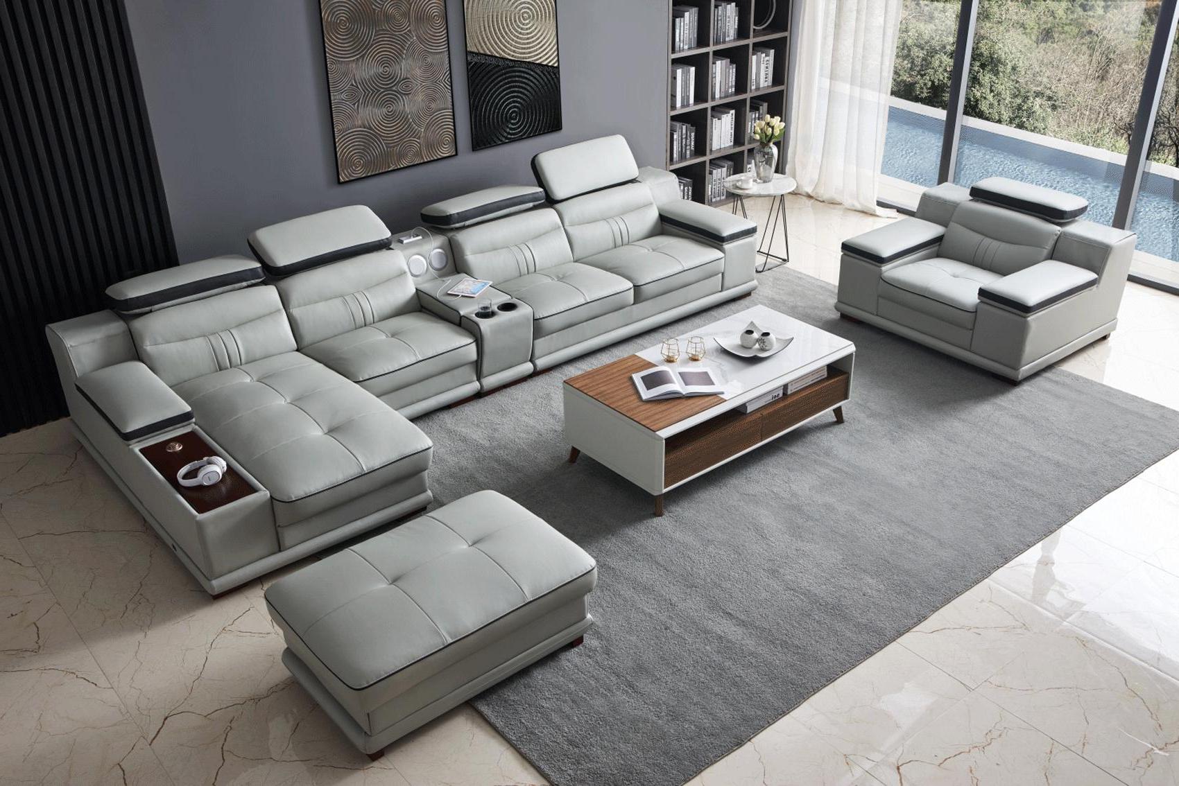 

    
Light Grey Top-grain Leather Sectional Sofa Set 3Pcs LEFT Contemporary ESF 908
