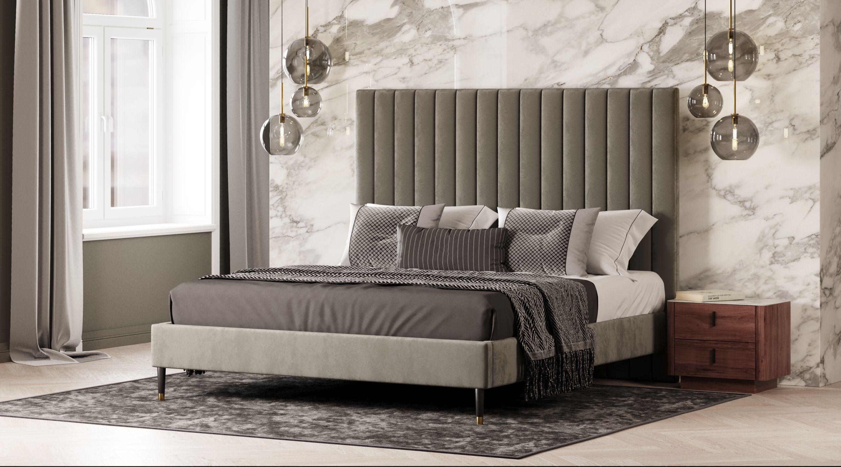 Contemporary, Modern Panel Bedroom Set Hemlock VGKKB606X-GRY-BED-3pcs in Gray Velvet