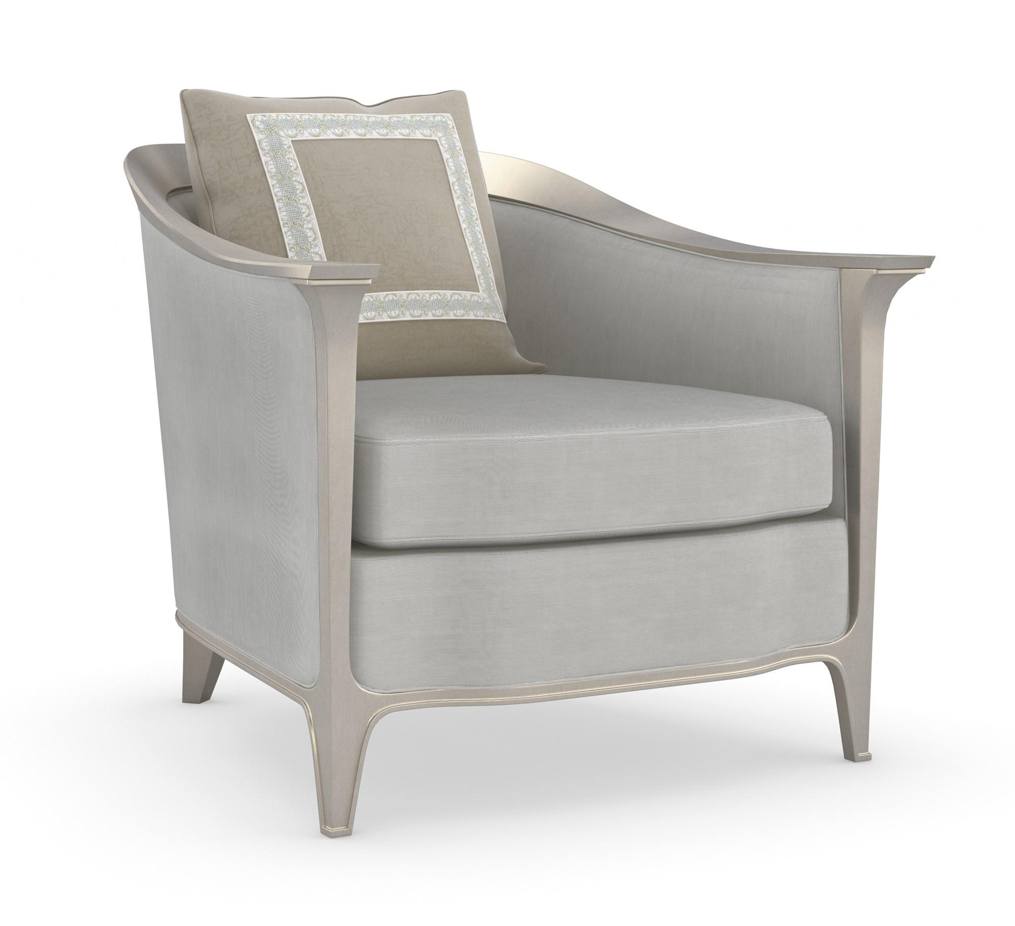 

    
Light Grey Velvet Wood Frame in Metallic Silver  Accent Chair EAVES DROP by Caracole

