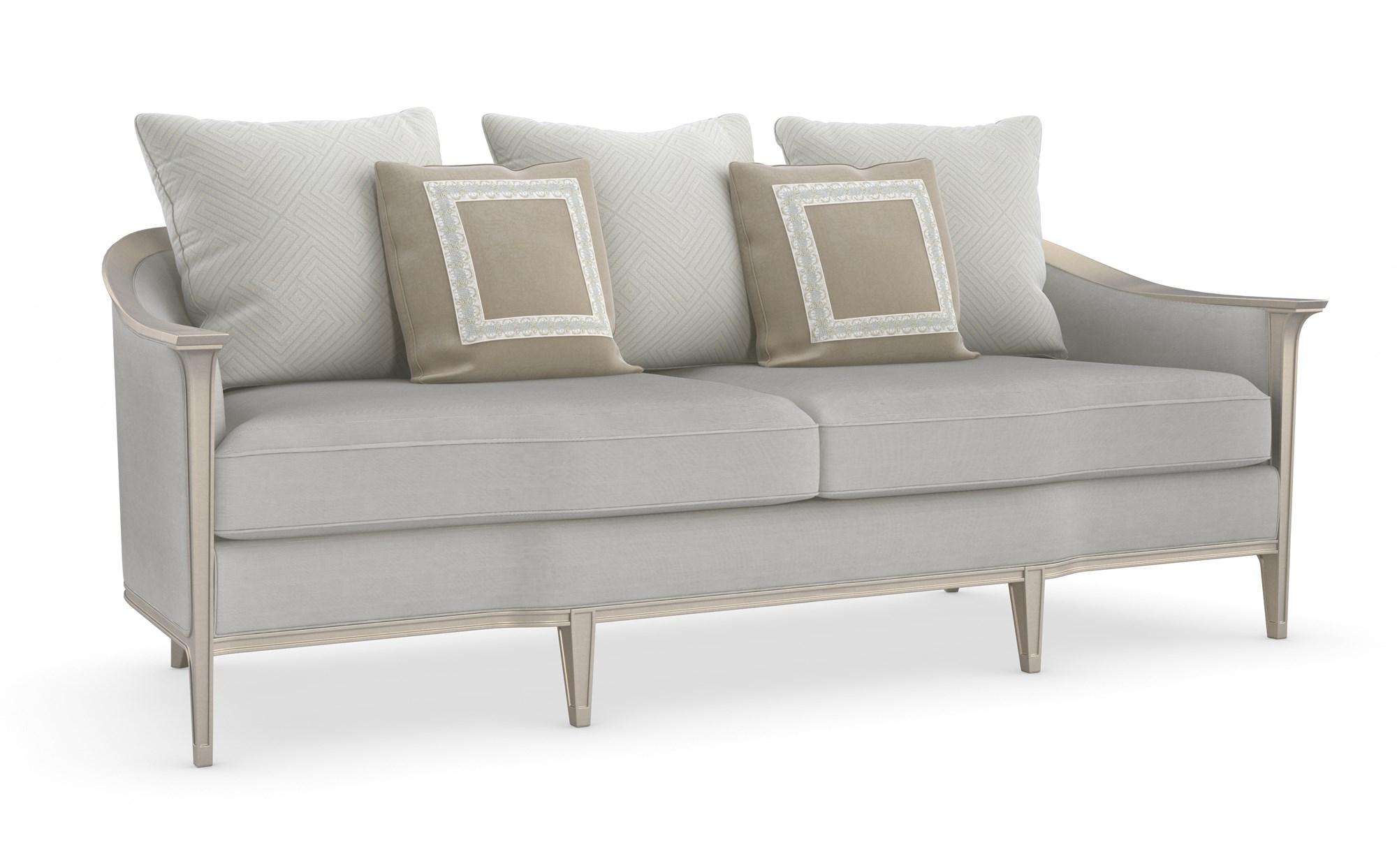

    
Light Grey Velvet Wood Frame in Metallic Silver Sofa EAVES DROP by Caracole
