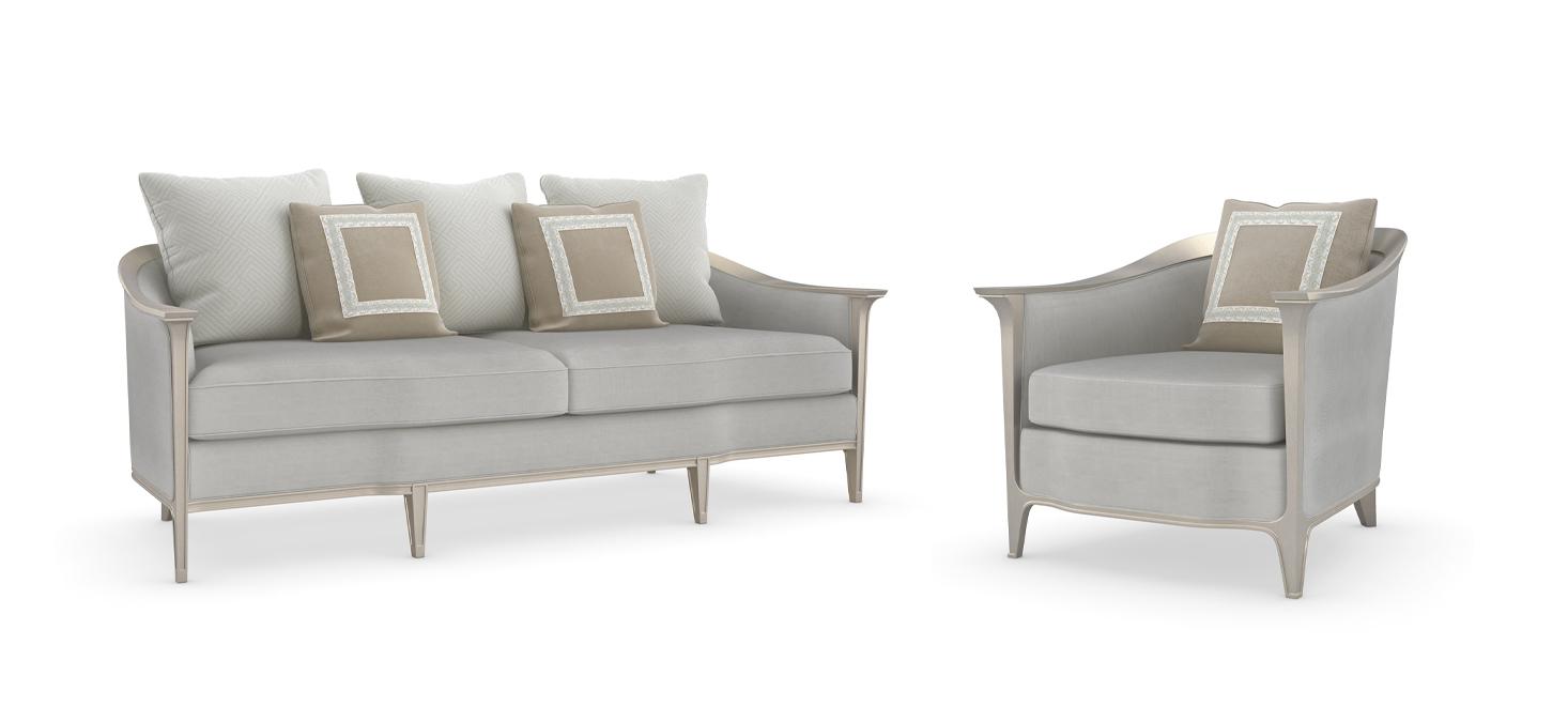 

    
Light Grey Velvet Wood Frame in Metallic Silver Sofa Set 2Pcs EAVES DROP by Caracole
