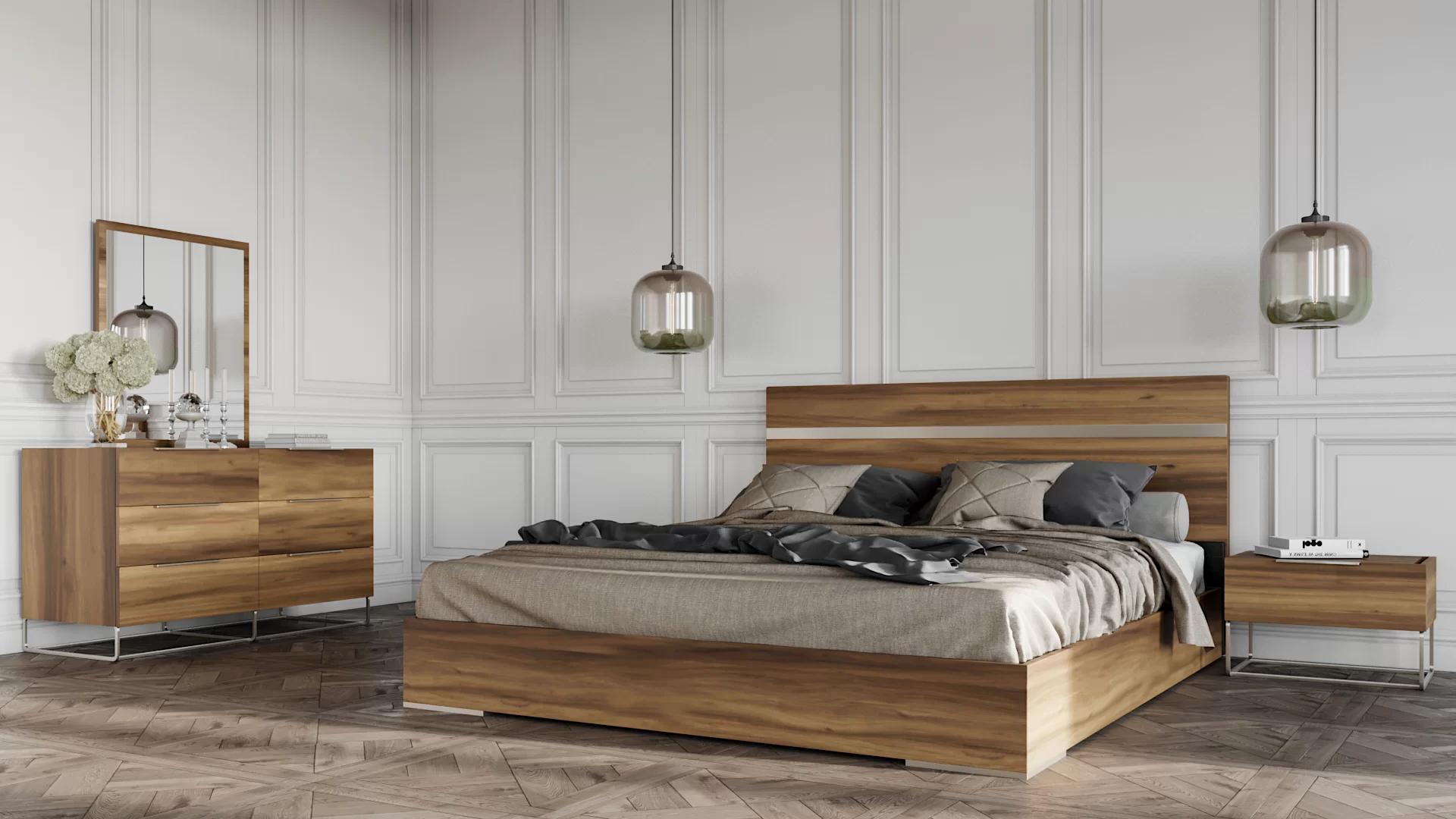 Contemporary, Modern Panel Bedroom Set Lorenzo VGACLORENZO-SET-K-5pcs in Oak 