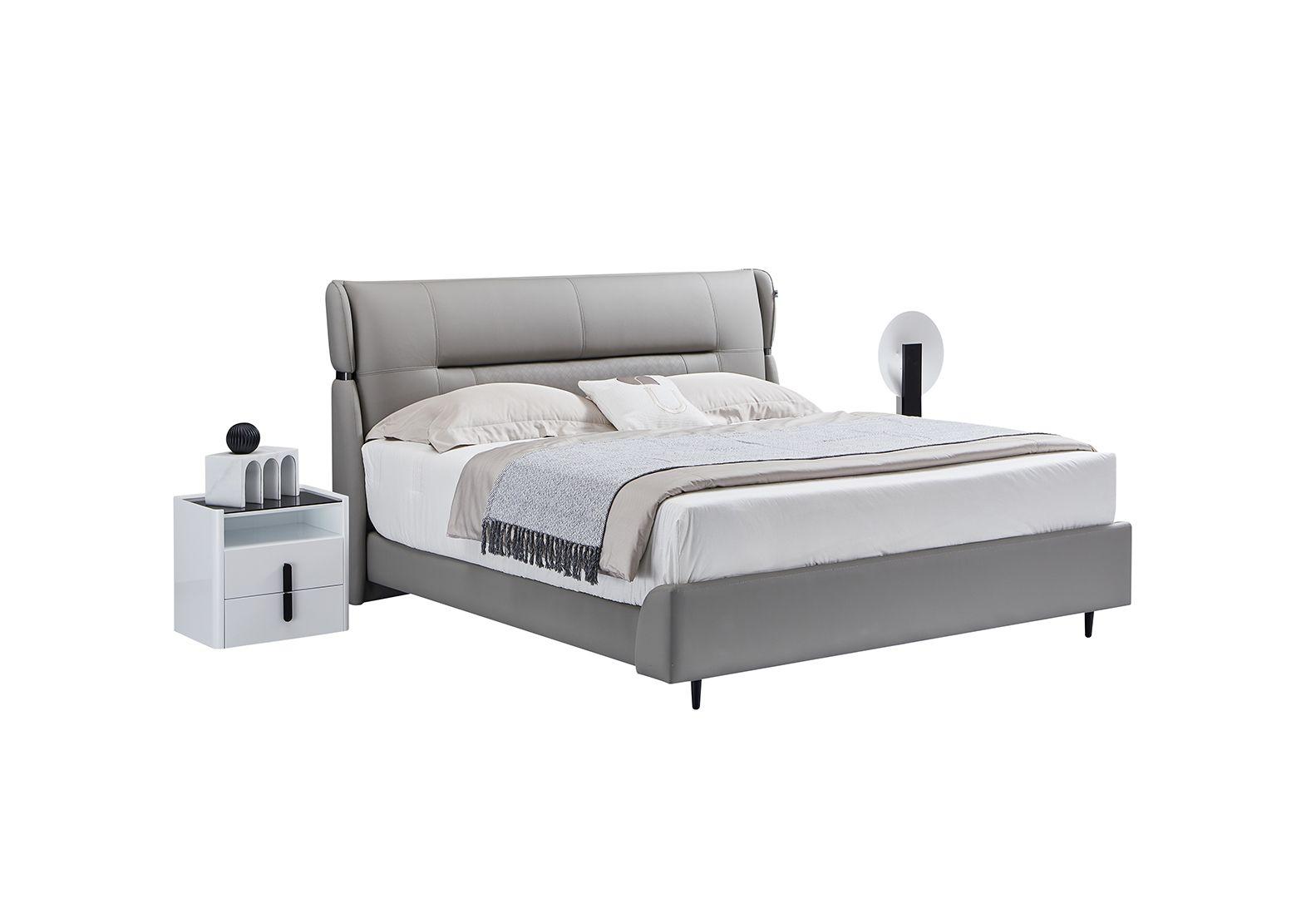 Contemporary, Modern Platform Bedroom Set B-Y2005-CK / NS-Y2001 B-Y2005-CK-3PC in Gray Genuine Leather