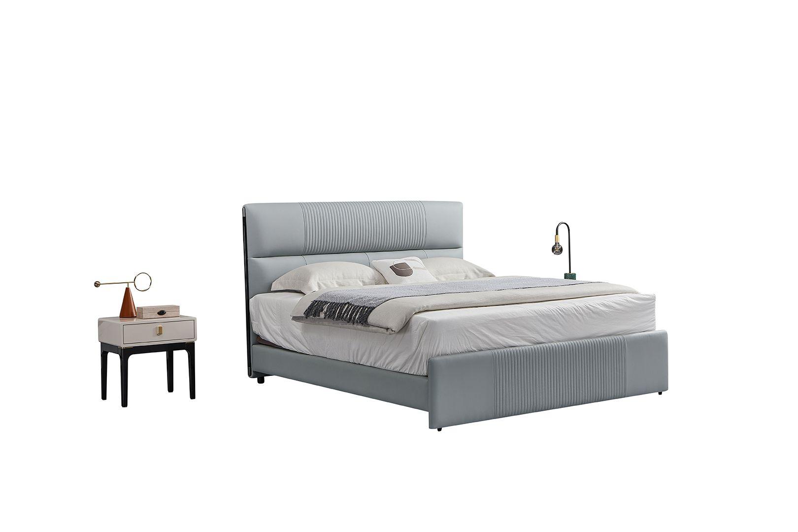 Contemporary, Modern Platform Bedroom Set B-Y2002-EK B-Y2002-EK-3PC in Gray Genuine Leather