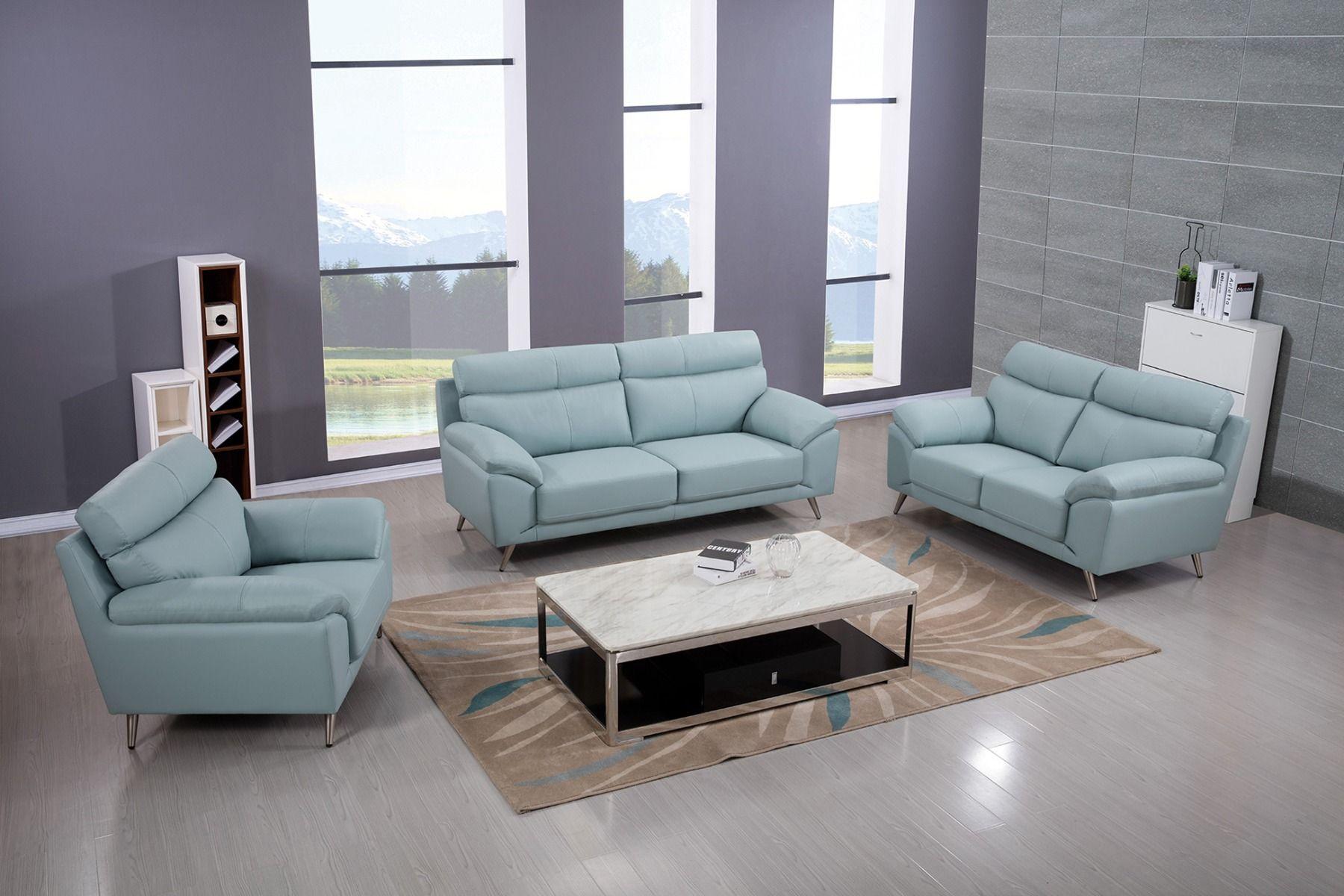 Contemporary, Modern Sofa Set EK528-LB-SF EK528-LB-SF-Set-3 in Teal Italian Leather