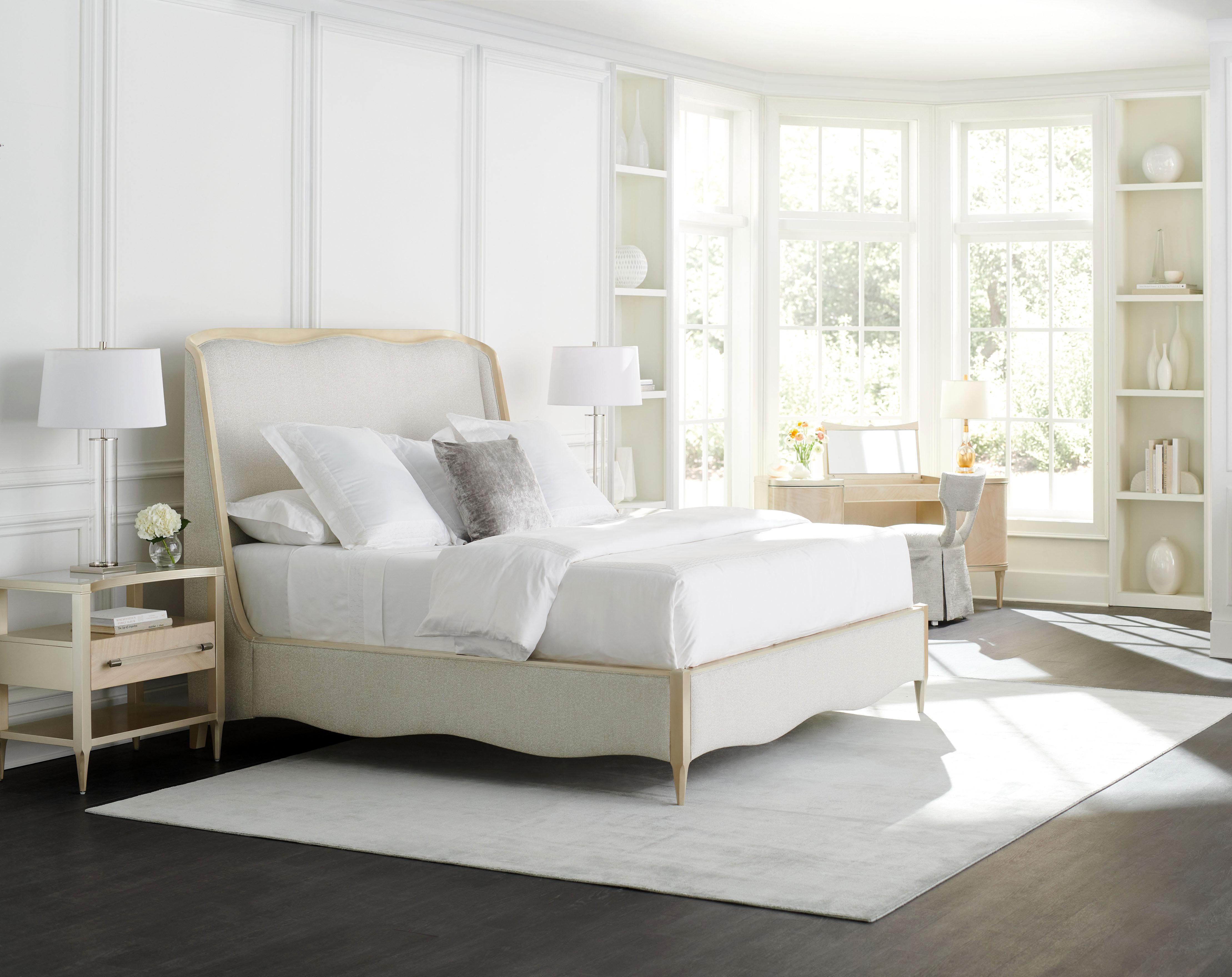 Contemporary Platform Bed Set DEEP SLEEP / CLEARLY OPEN CLA-020-142-Set-3 in Light Gray, Champagne Fabric