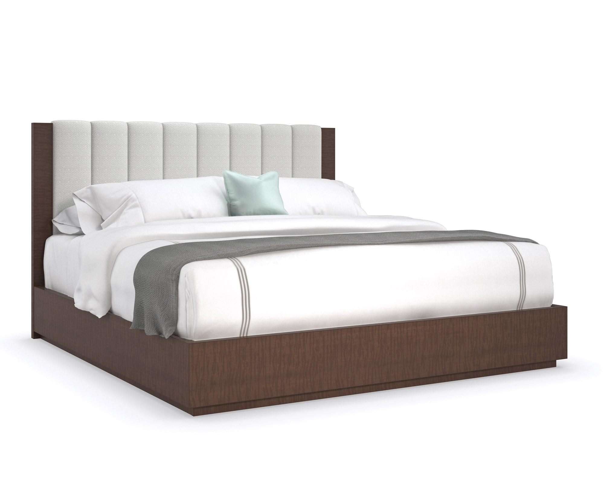 Contemporary Platform Bed INNER PASSION CLA-421-121-EK in Light Gray, Brown Fabric