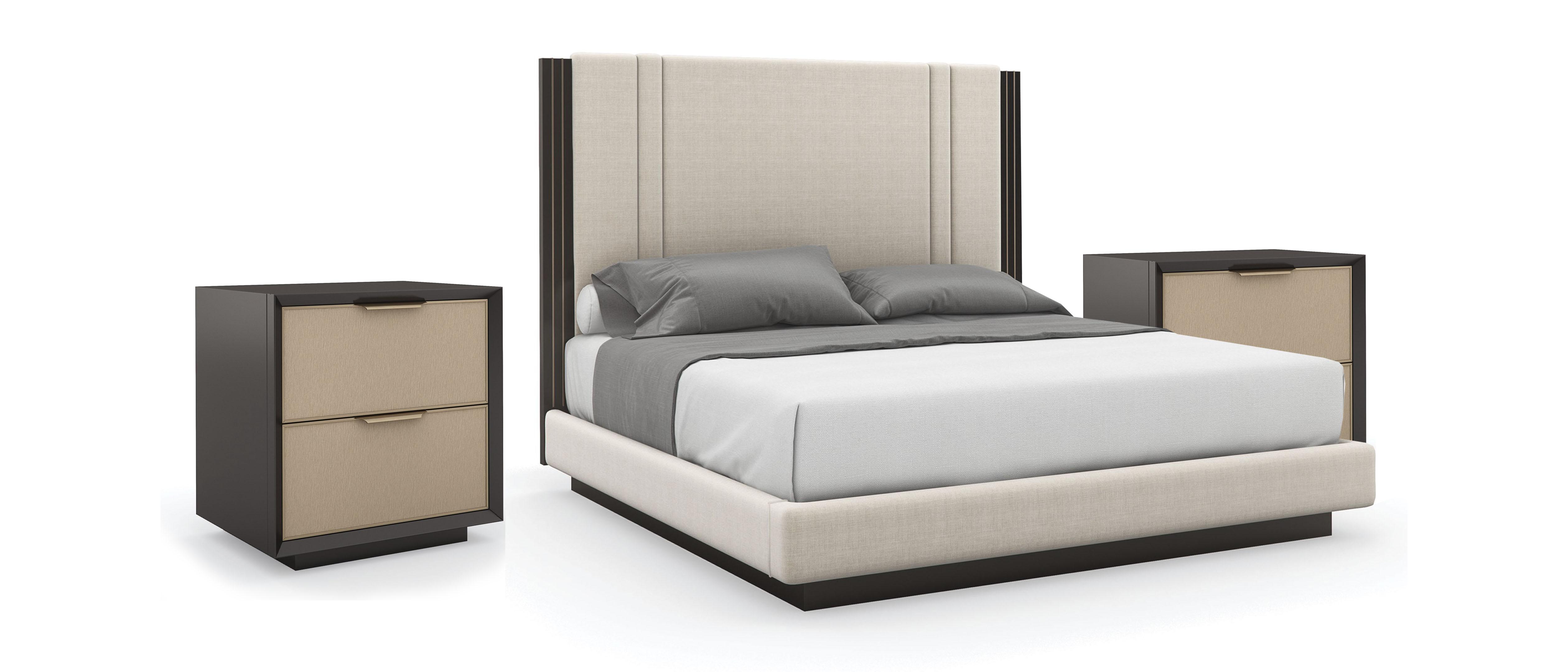 Contemporary Platform Bed Set DECENT PROPOSAL / DOUBLE WRAP CLA-020-105-Set-3 in Light Gray Fabric