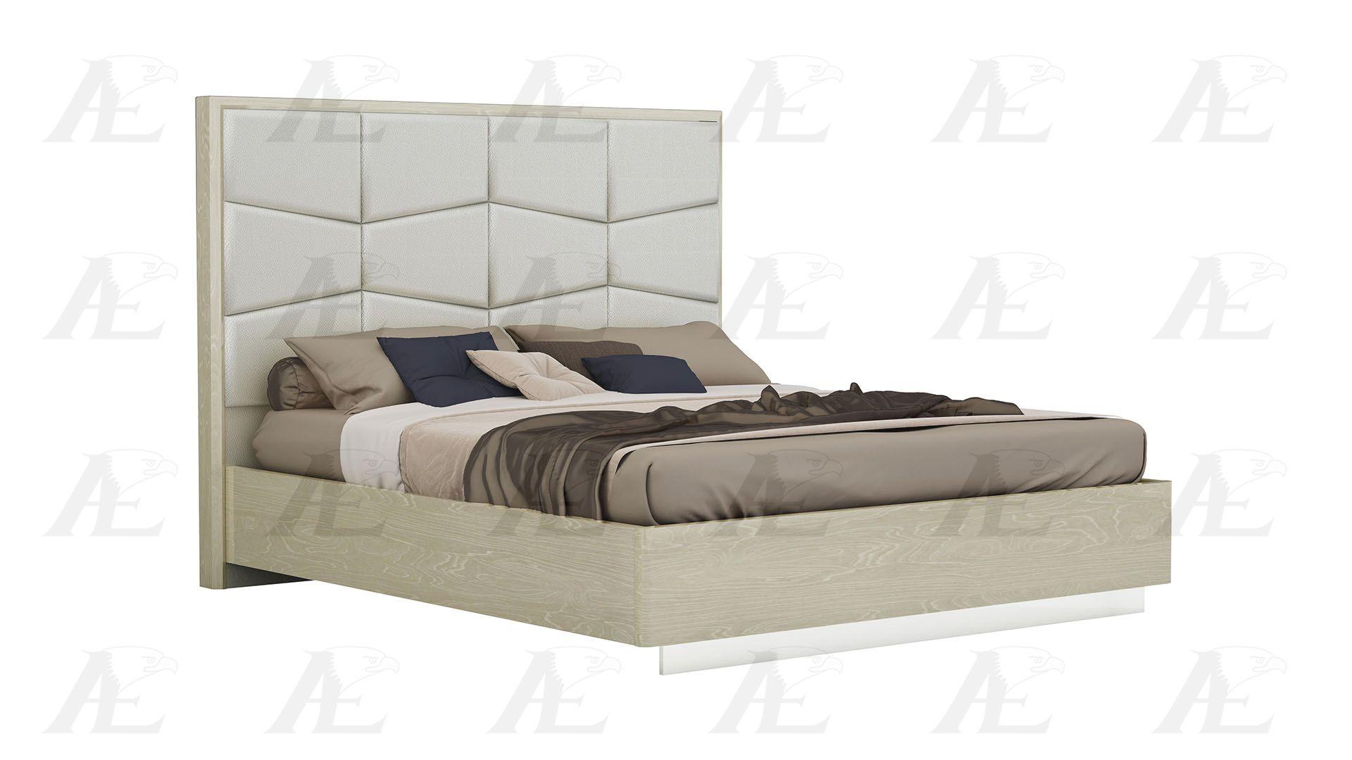 Contemporary, Modern Platform Bedroom Set P108-BED-EK P108-BED-EK -Set-6 in Light Walnut, Beige PU