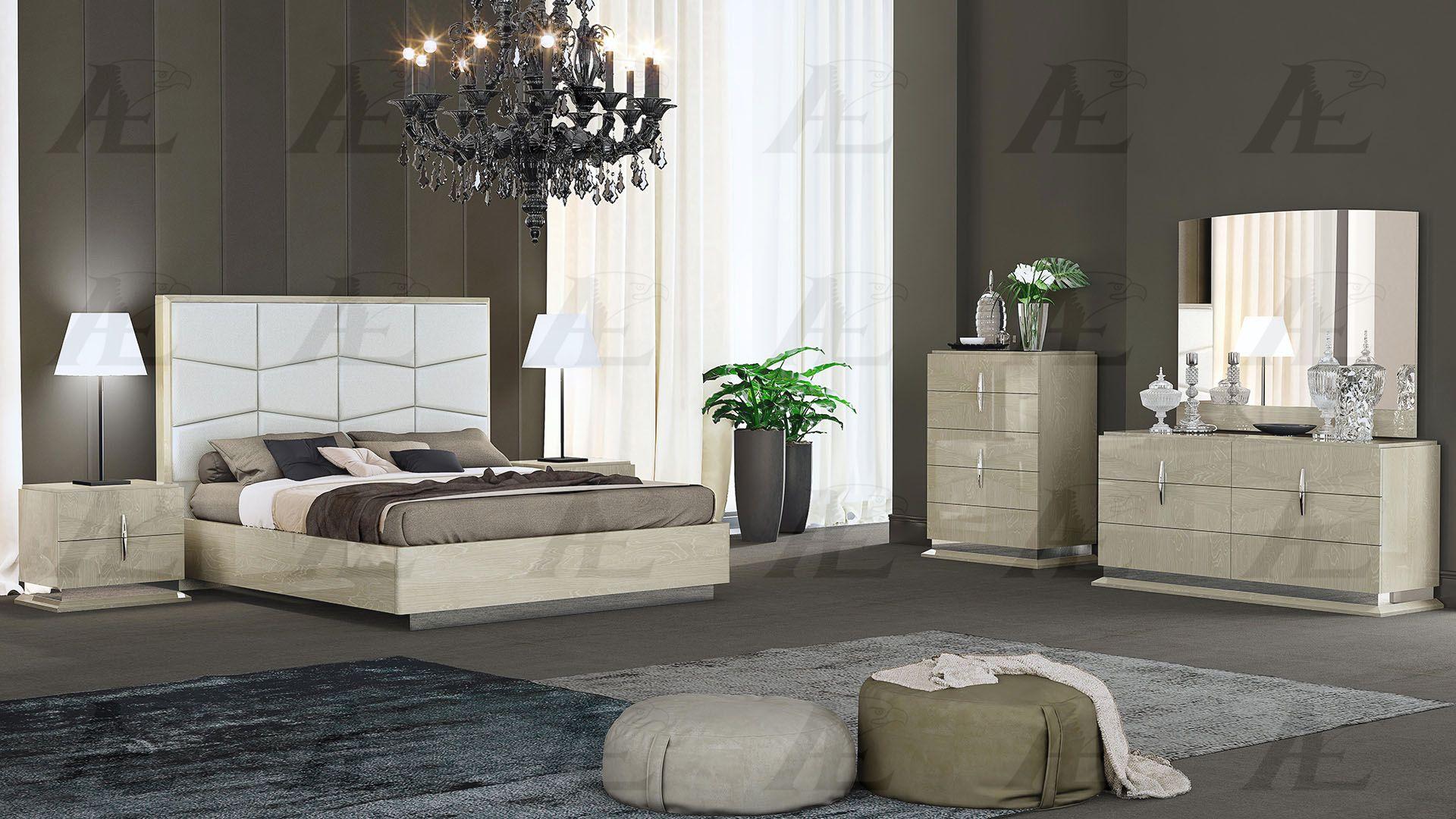 Contemporary, Modern Platform Bedroom Set P108-BED-Q P108-BED-Q -Set-6 in Light Walnut, Beige PU
