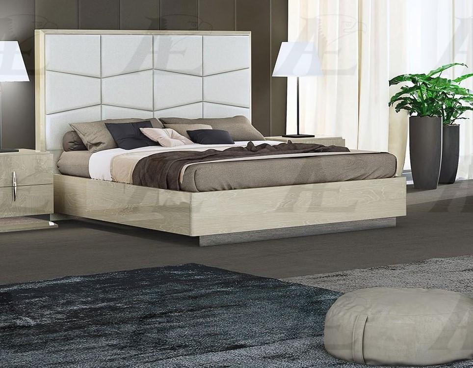 Contemporary, Modern Platform Bed P108-BED-Q P108-BED-Q in Light Walnut, Beige PU