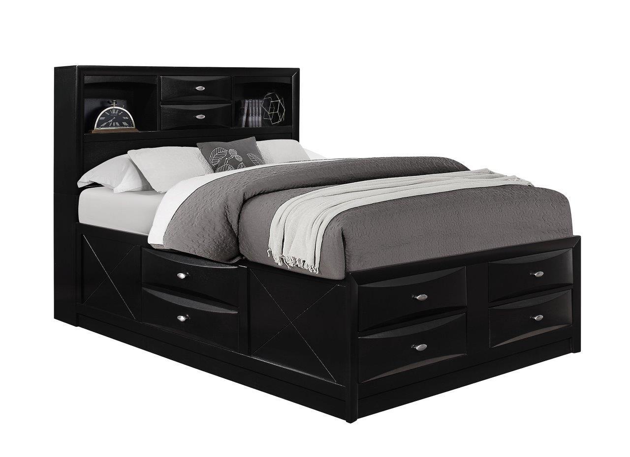 

    
LINDA Black Wood Storage Queen Bed w/ Platform & Drawers Global US
