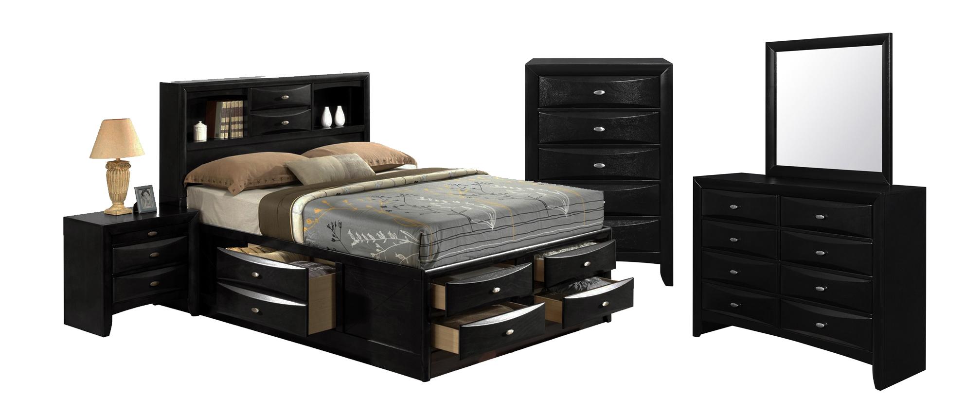 Traditional Storage Bedroom Set LINDA LINDA-BL-QB-Set-5 in Black 