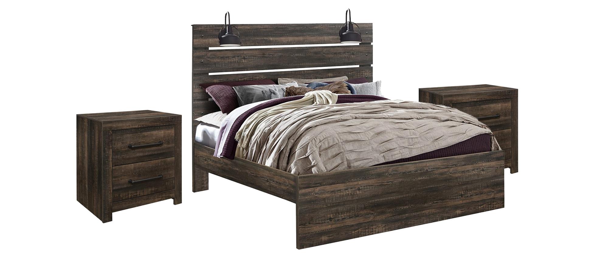 

    
LINWOOD Traditional Dark Oak Finish King Bed Set 3Pcs  w/ Lights Global US
