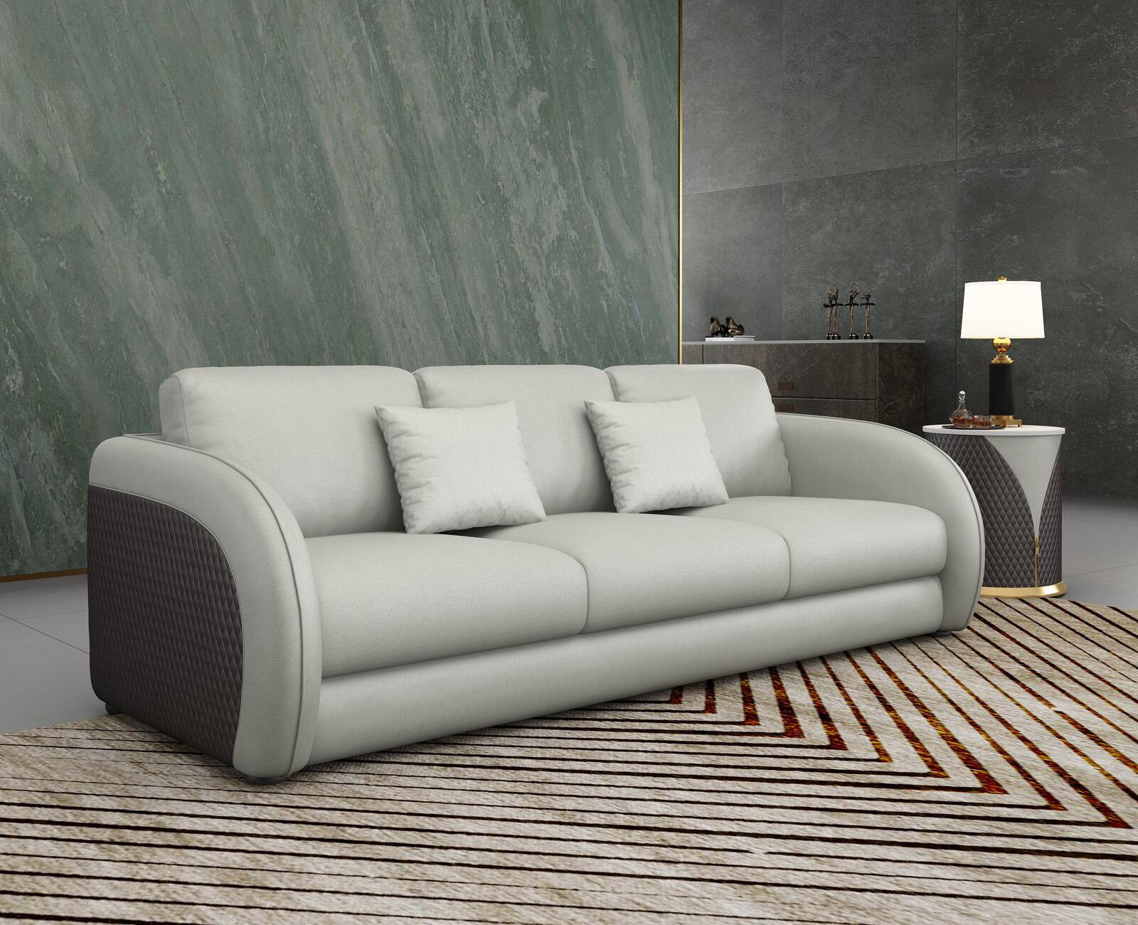 Contemporary, Modern Sofa NOIR EF-90882-S in Light Grey, Chocolate Leather