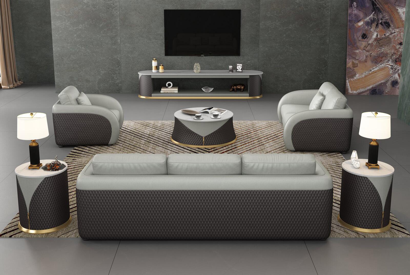 

    
 Shop  Lite Grey & Chocolate Italian Leather NOIR Sofa Set 2 EUROPEAN FURNITURE Modern
