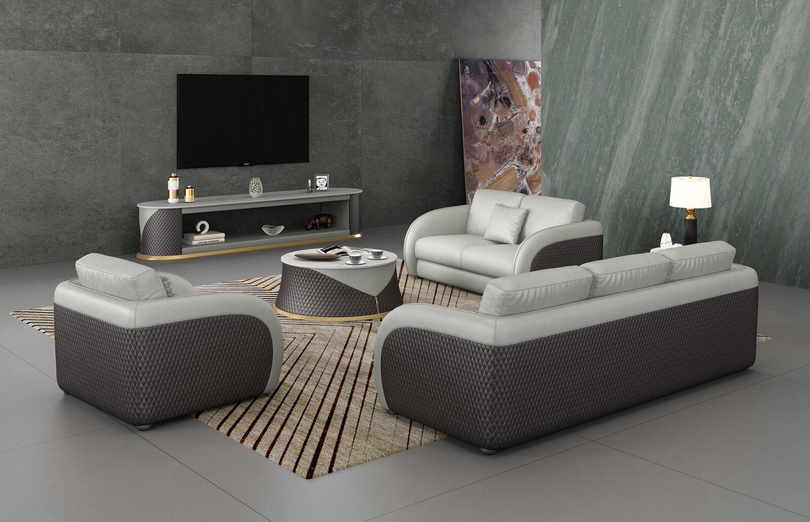 

    
 Photo  Lite Grey & Chocolate Italian Leather NOIR Sofa Set 2 EUROPEAN FURNITURE Modern
