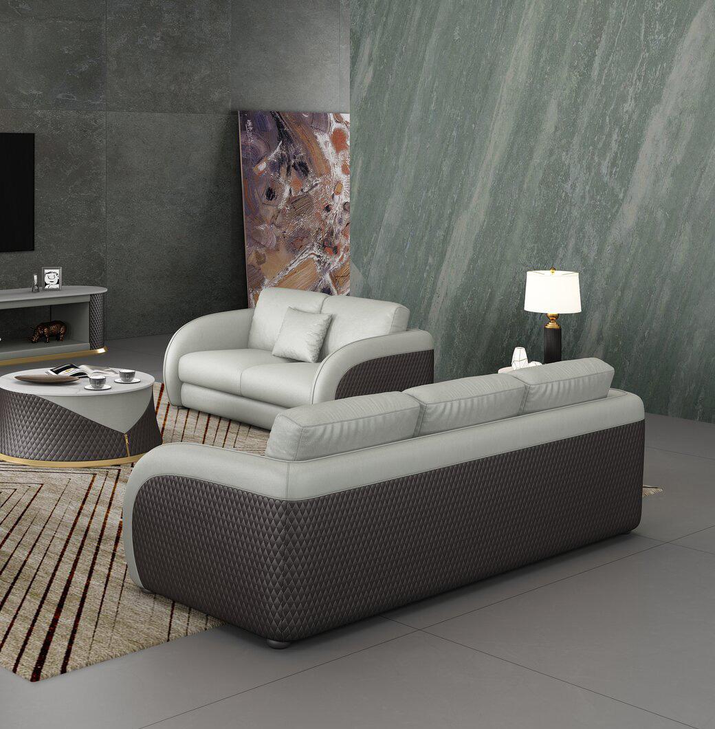 Contemporary, Modern Sofa Set NOIR EF-90882-S-Set-2 in Light Grey, Chocolate Leather