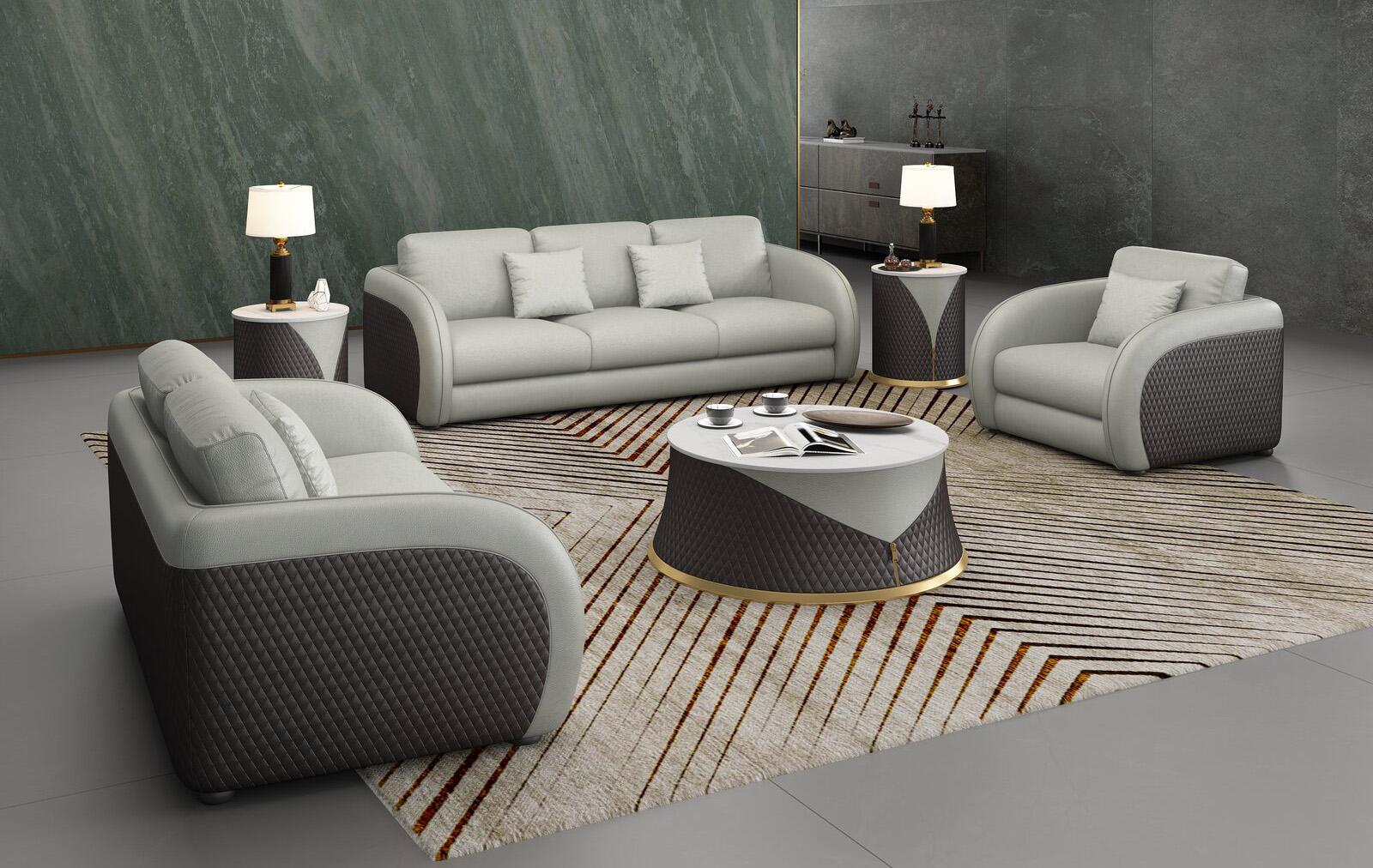 

    
Lite Grey & Chocolate Italian Leather NOIR Sofa Set 3Pcs  EUROPEAN FURNITURE Modern
