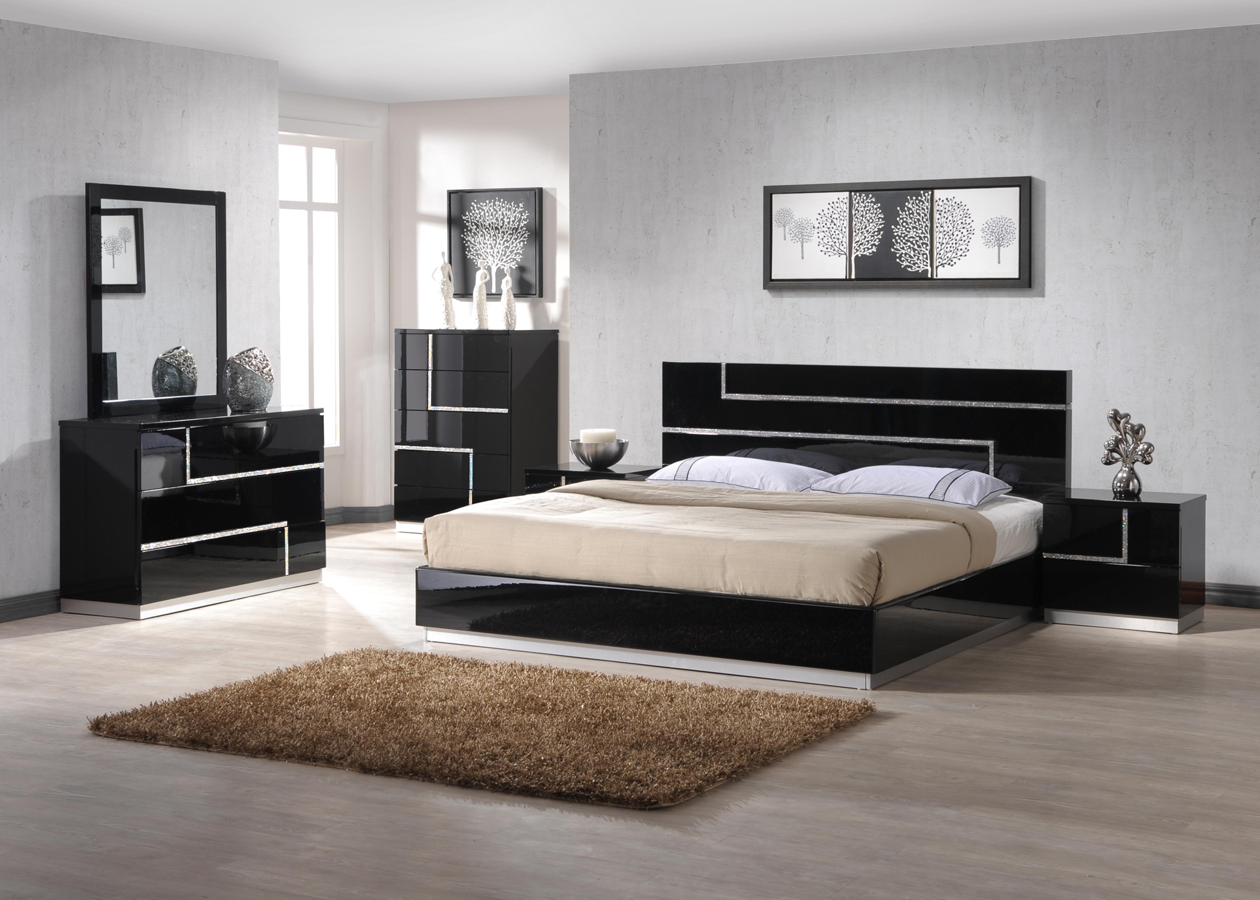 

    
Glossy Black w/Crystals Inlay Lowrey Platform QUEEN Bedroom Set 5P Contemporary
