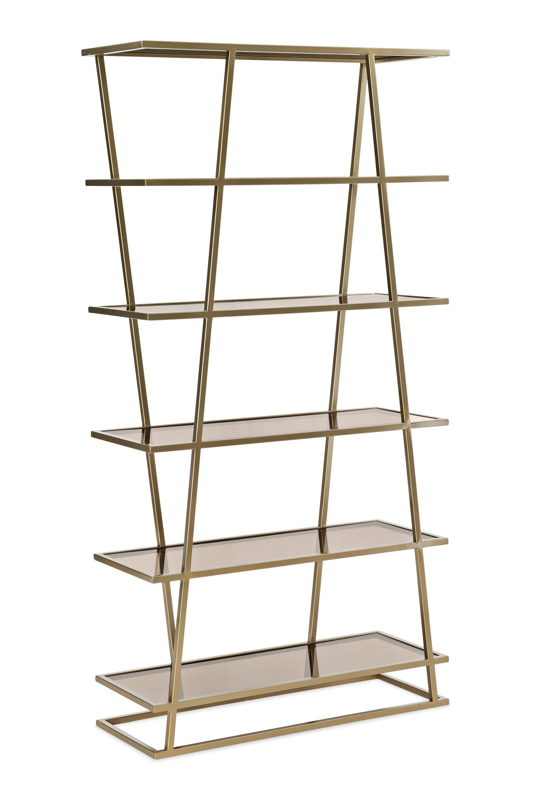 

    
Lucent Bronze Smooth Metallic Paint Six Shelves VECTOR ETAGERE by Caracole
