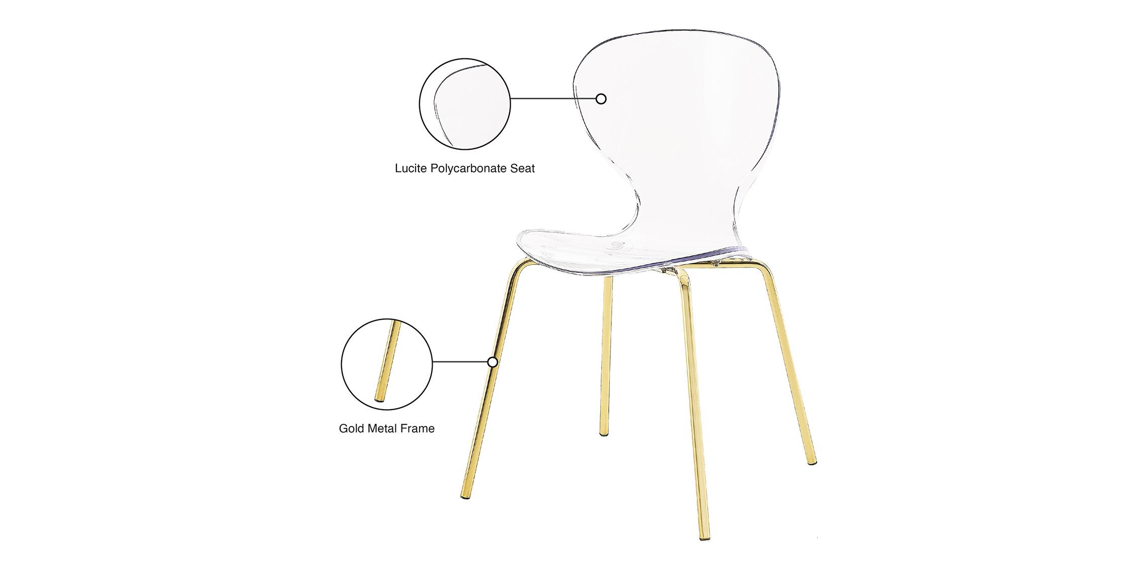 

        
Meridian Furniture CLARION 770 Dining Chair Set Clear/Gold Polycarbonate 704831405699
